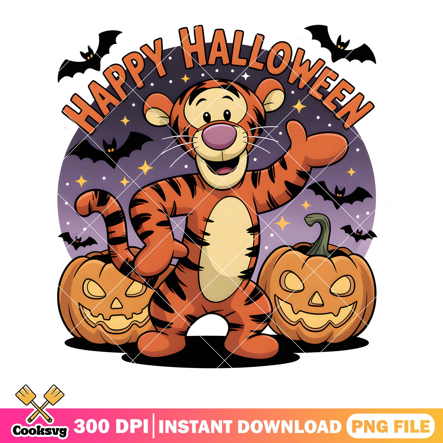 Spooky poster tiger halloween png, halloween pooh bear png