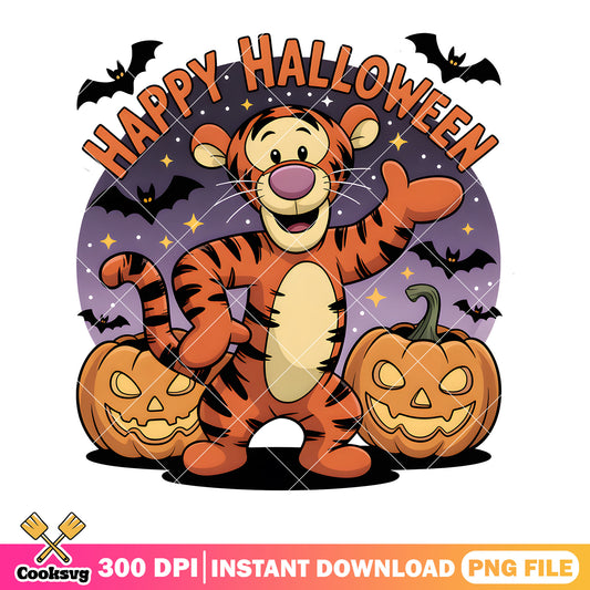 Spooky poster tiger halloween png, halloween pooh bear png