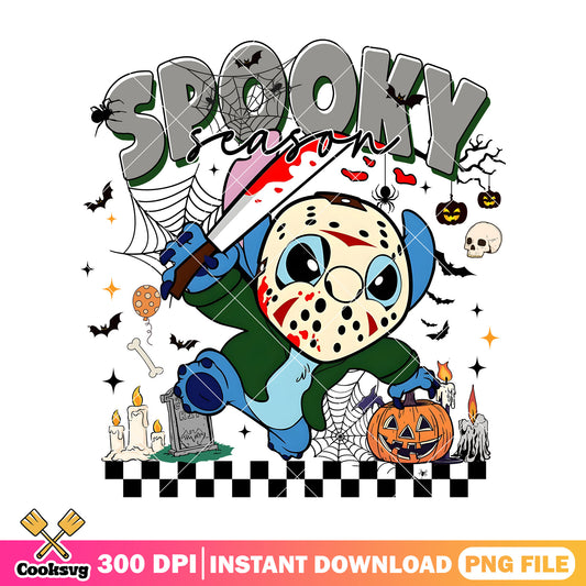 Spooky season Stitch Jason Voorhees png, stitch halloween costume​ png