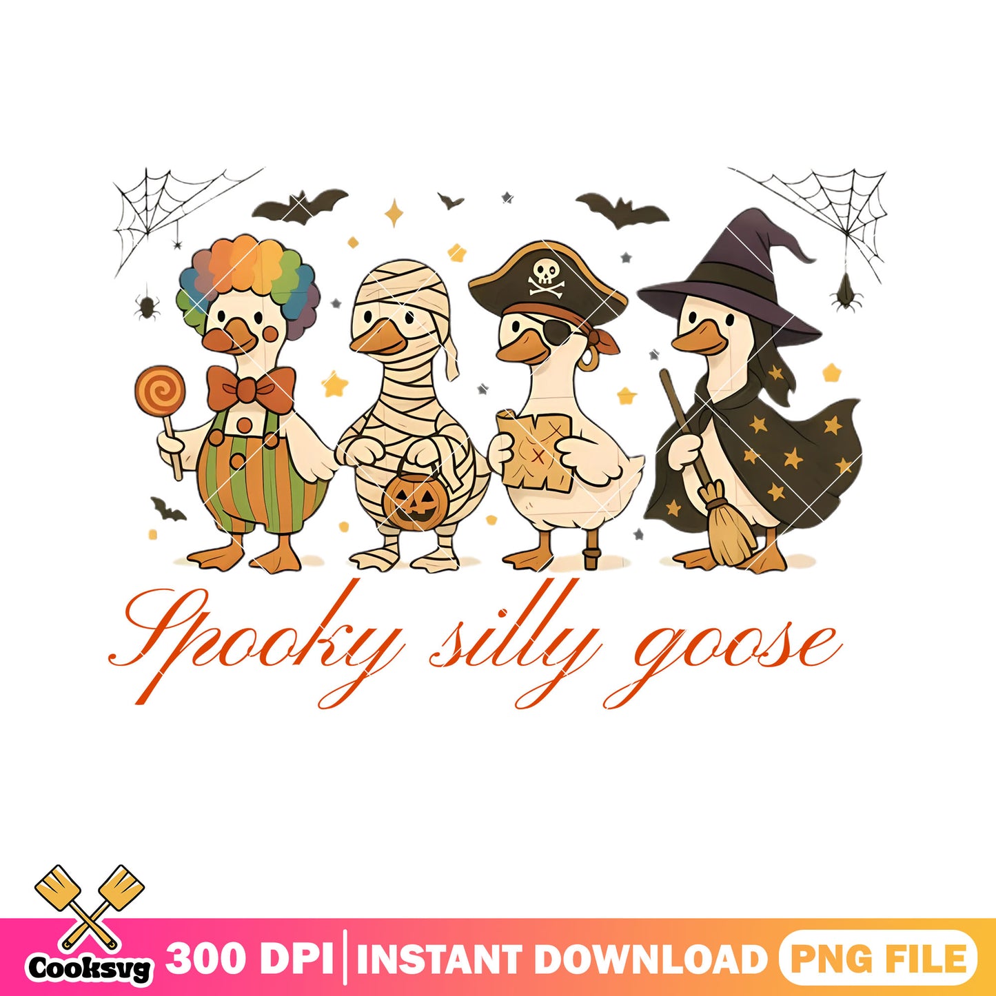 Spooky silly goose png, witch costume png, scary halloween night png