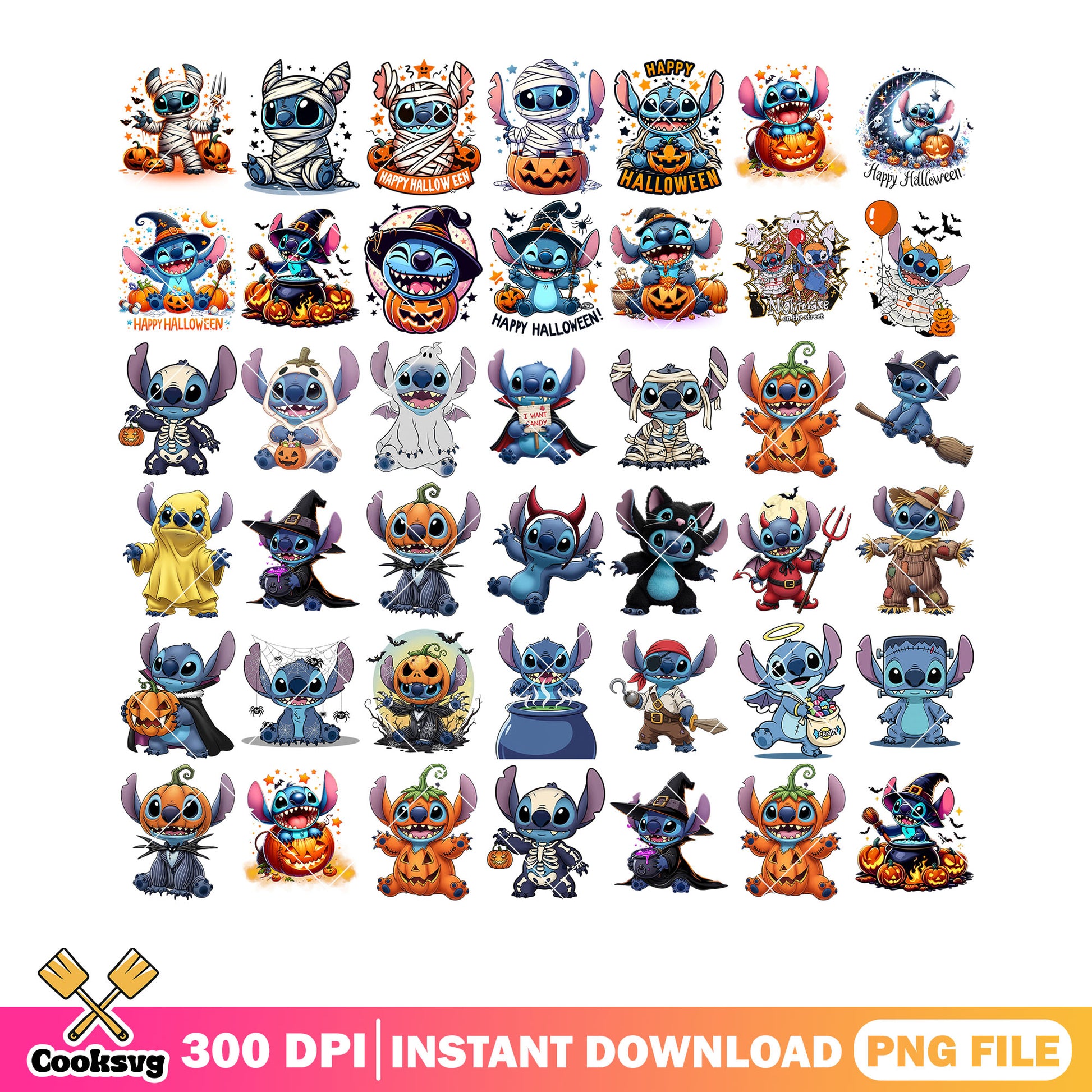 Spooky smile stitch png bundle, satan costume png, pumpkin costume png