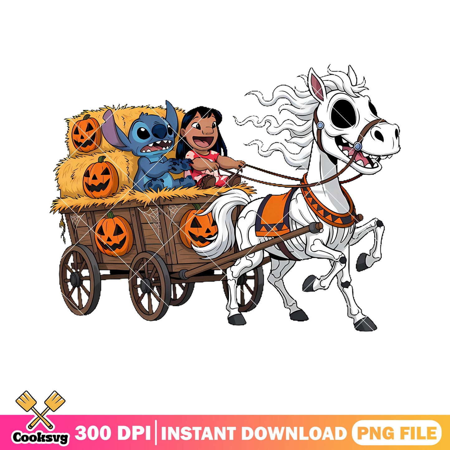 Spooky white horse png, wicker pumpkin png, spooky halloween png