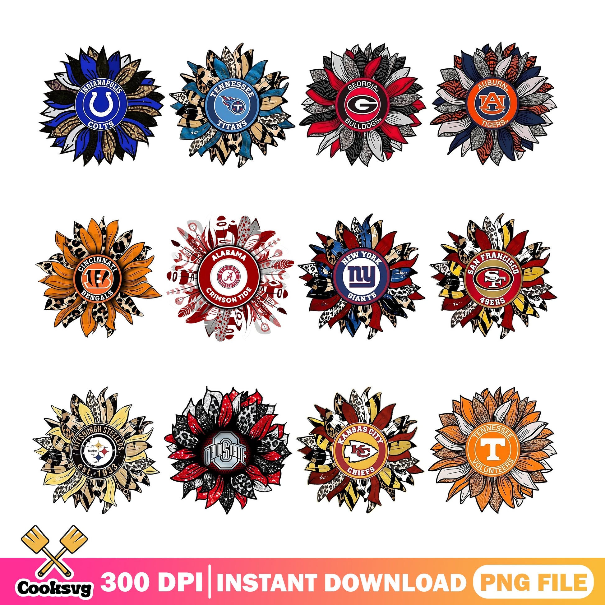 Sports Team Sunflower Bundle PNG, Football Leopard Flower, NFL PNG