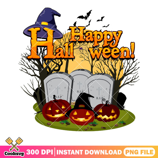 Sppoky cemetery png, happy halloween png, jack o lantern png