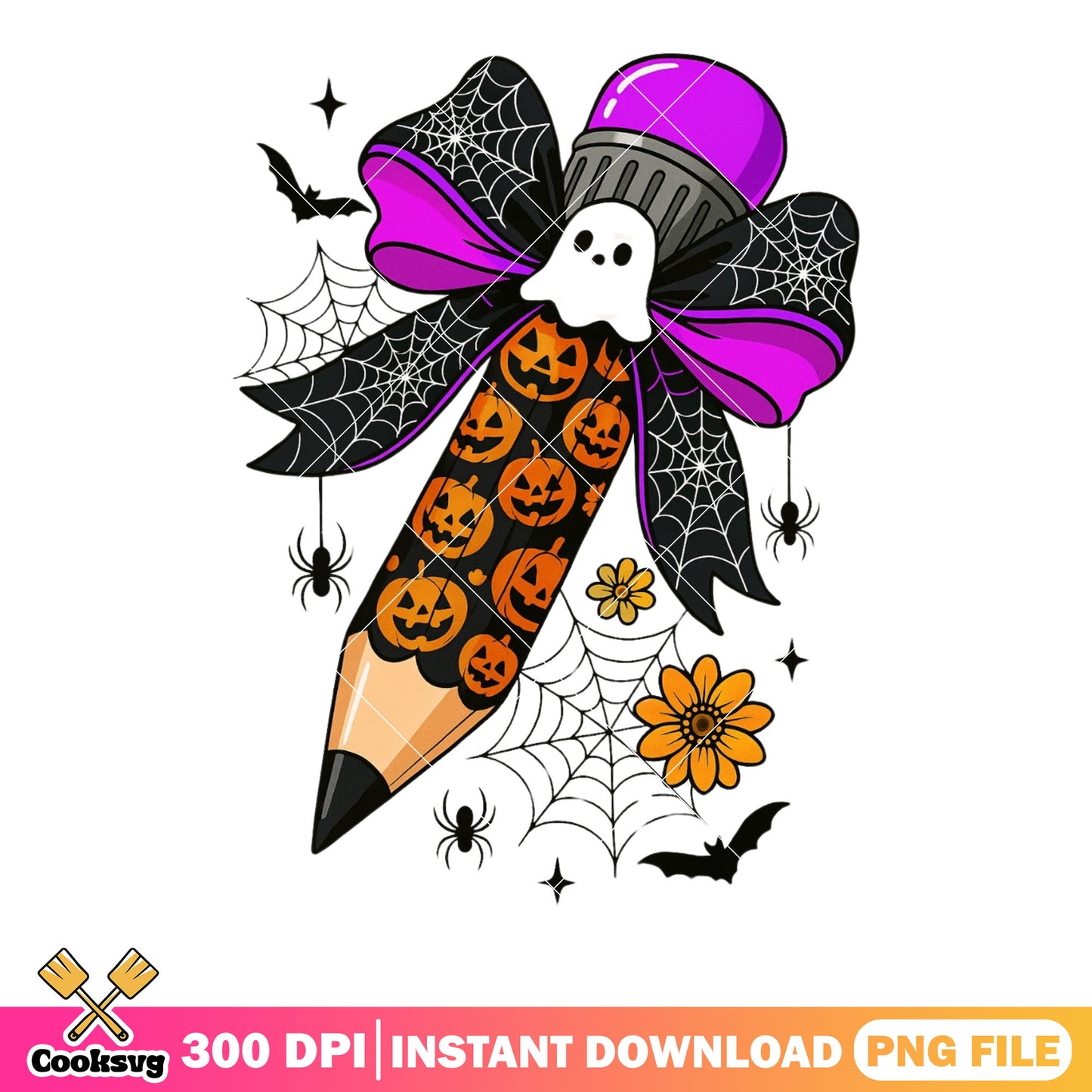 Sppoky pencil sunflower png, spooky halloween png, cute spirit png