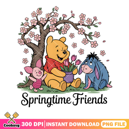 Springitme with friends is best png, spring vibes png,​ vintage pooh png