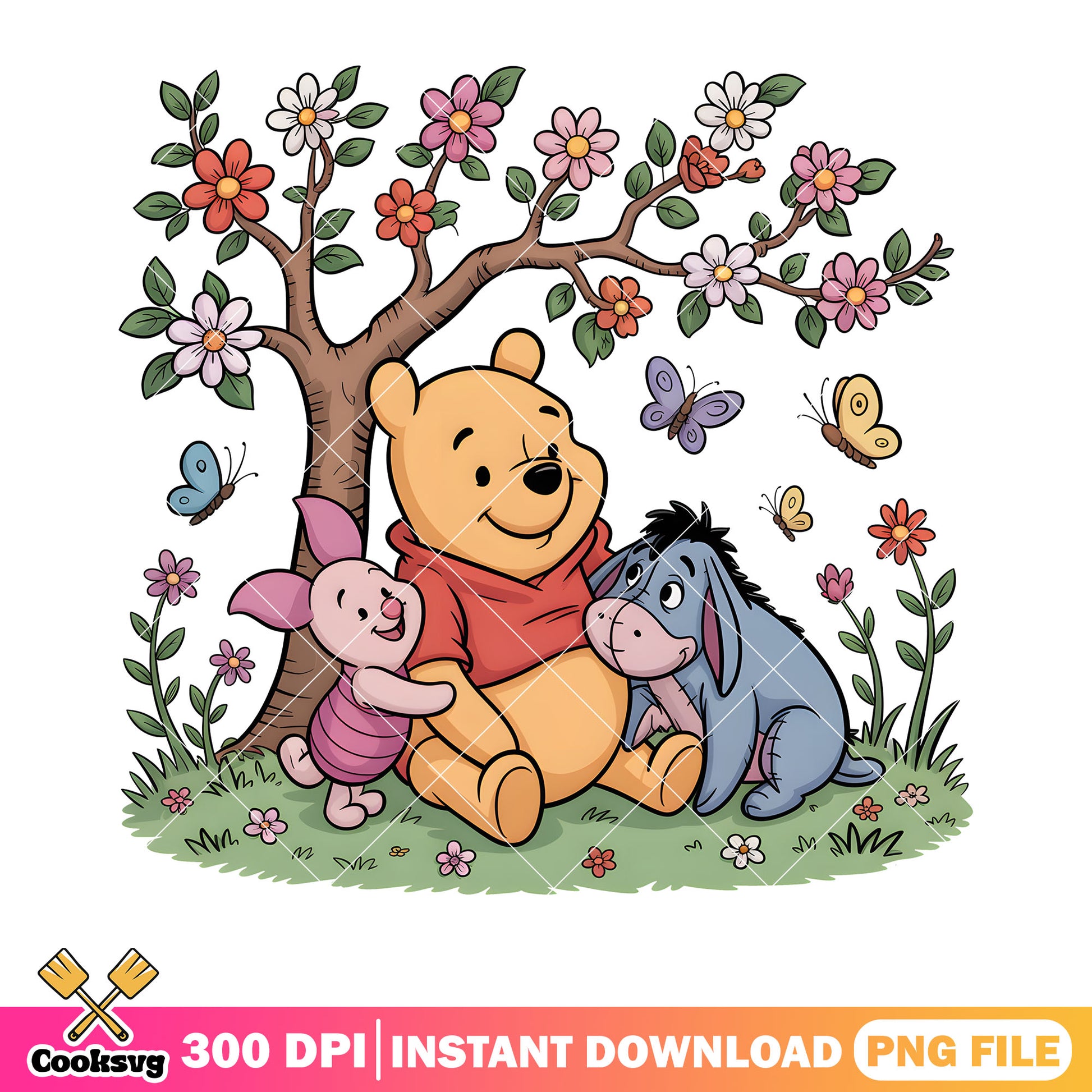 Spring poster pooh vibes png, pooh and friends png, vintage pooh png