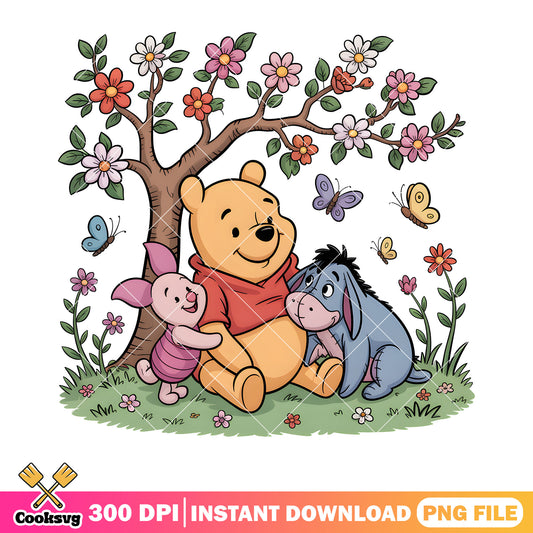 Spring poster pooh vibes png, pooh and friends png, vintage pooh png