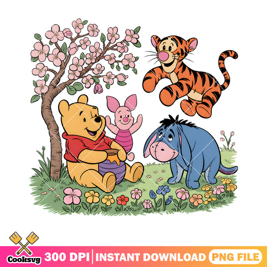 Spring winnie friends png, pooh friends png, spring vibes png