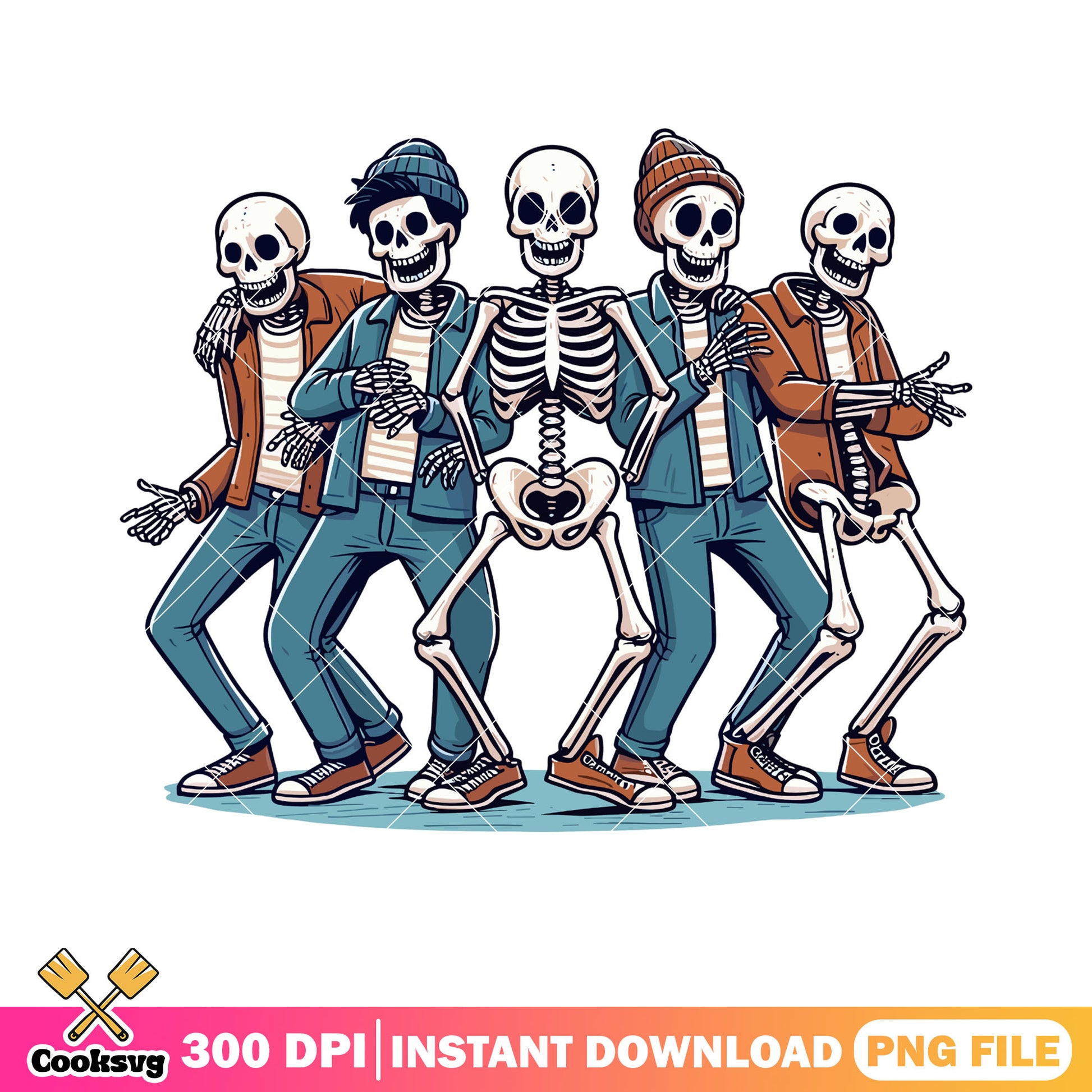 Squad Skeleton band png, brown beanie​ png, halloween scary png