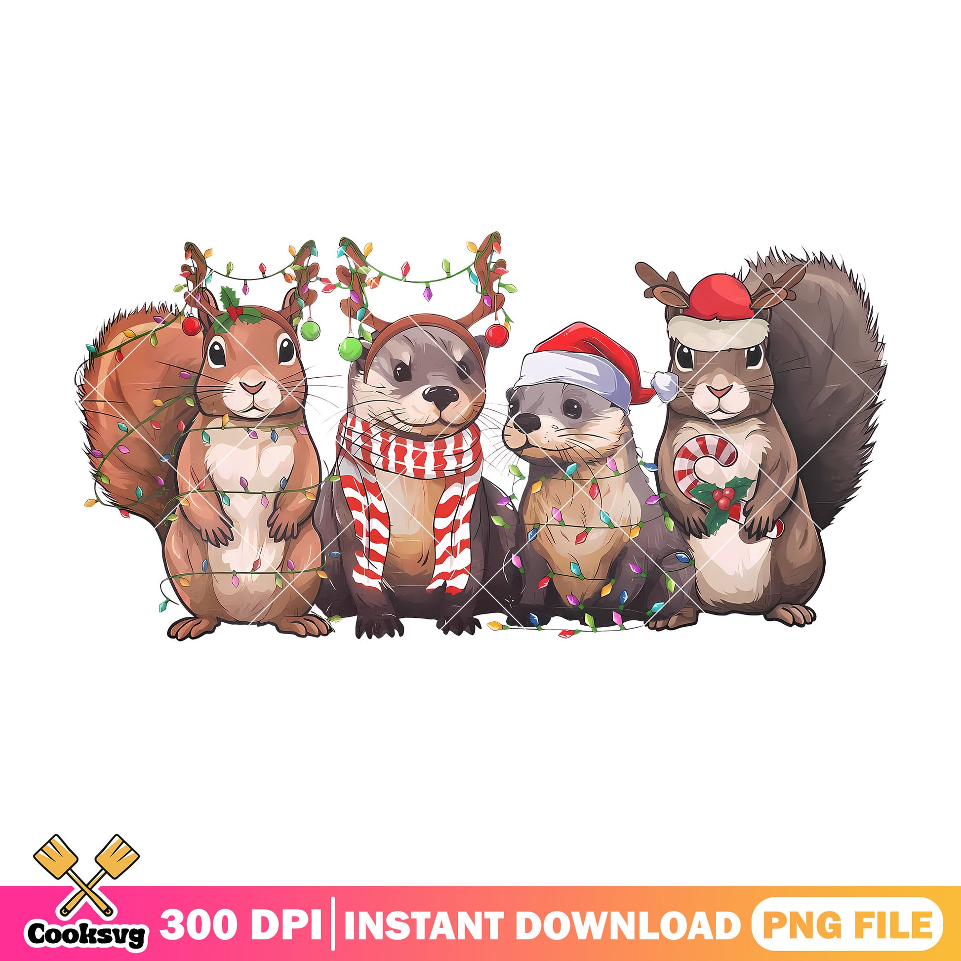 Squirrel friends merry christmas png, christmas lights png