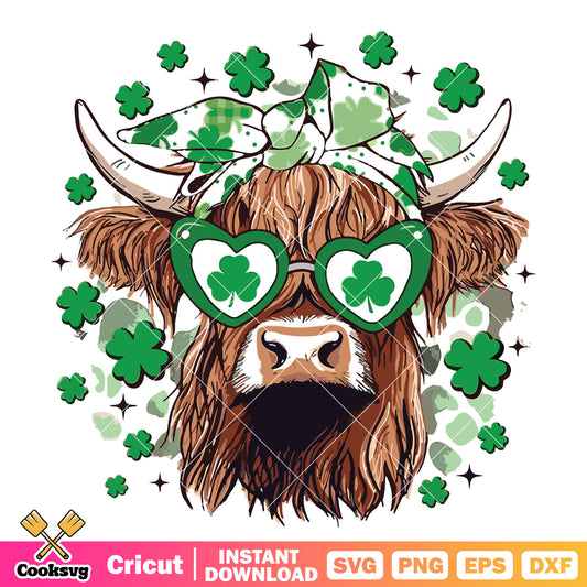 St Patricks Day Highland Cow svg, highland cow​ svg, saint patrick day svg