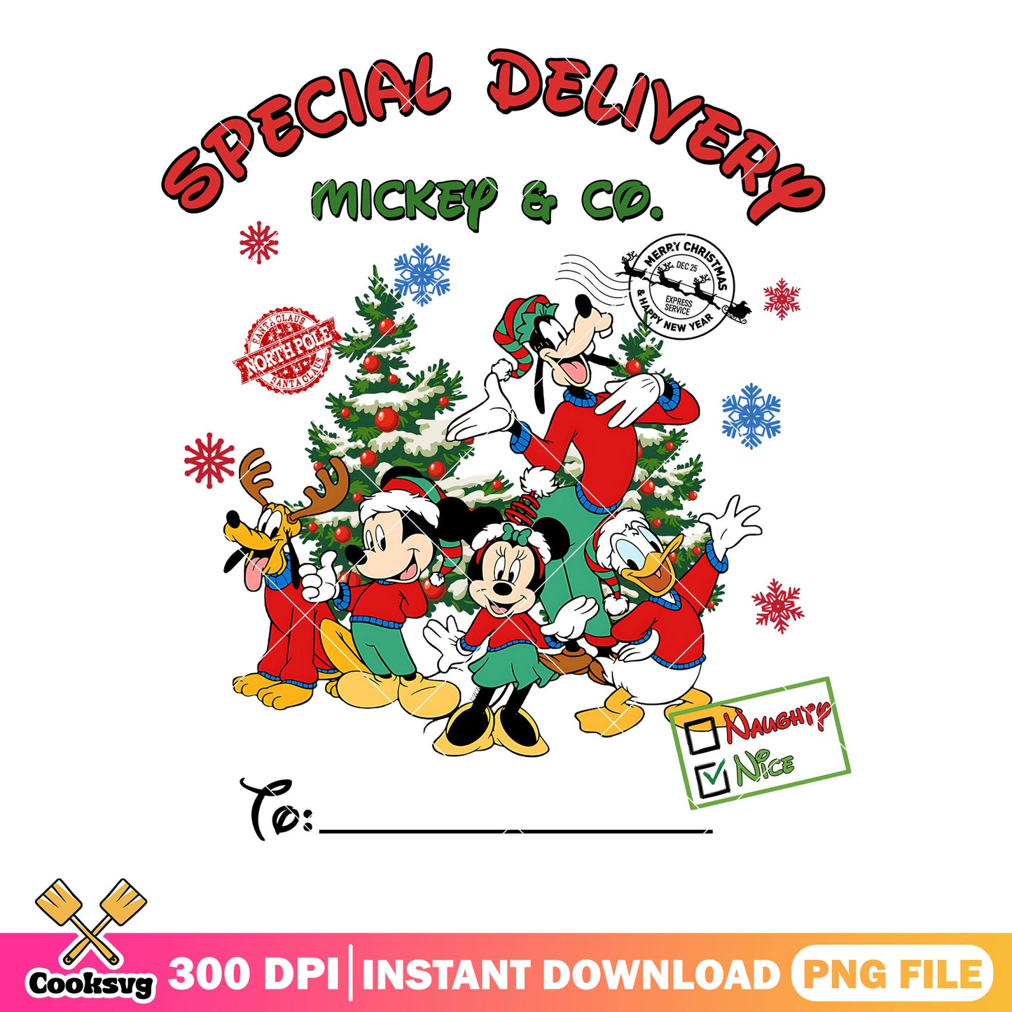 Stamp xmas mickey and co png, merry christmas png, north pole png