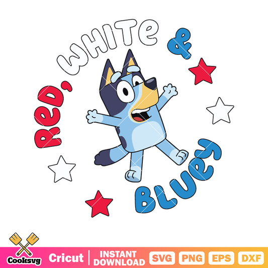 Star bluey red and white svg, bluey funny​ svg, cartoon bluey svg