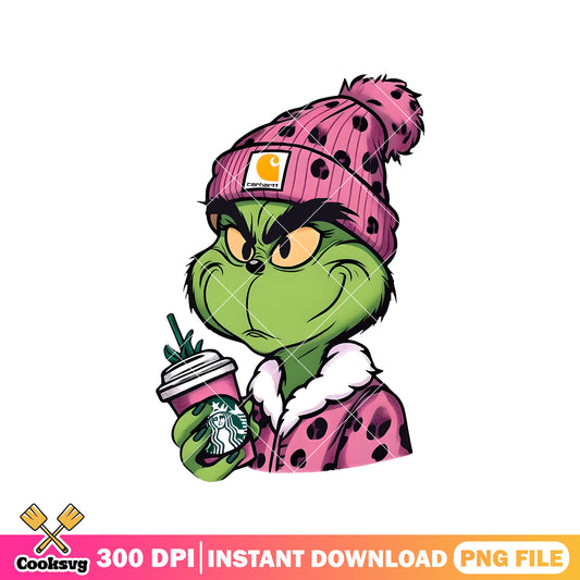 Starbuck coffee grinch pink vibes png, grinch vibes​ png