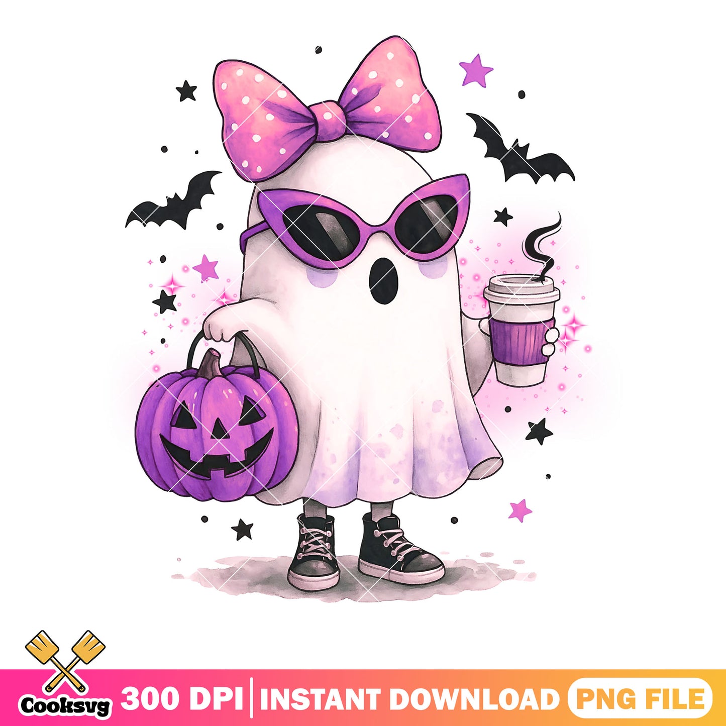 Starry night Ghost png, purple jack o lantern png, halloween scary png