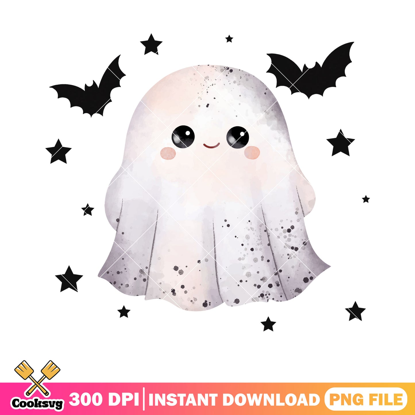 Starry night cutie ghost png, scary bats png, halloween scary png