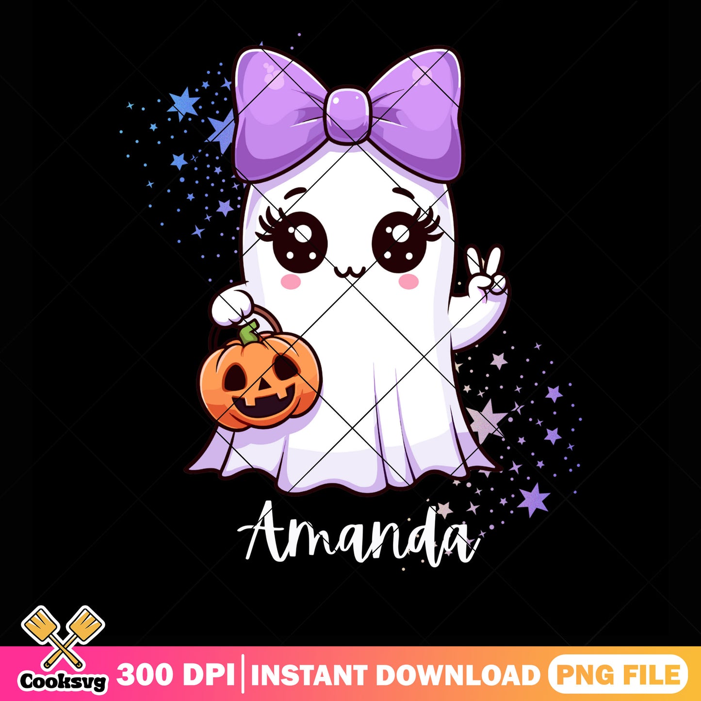 Starry night ghost png, wicker pumpkin png, ghost blanket png