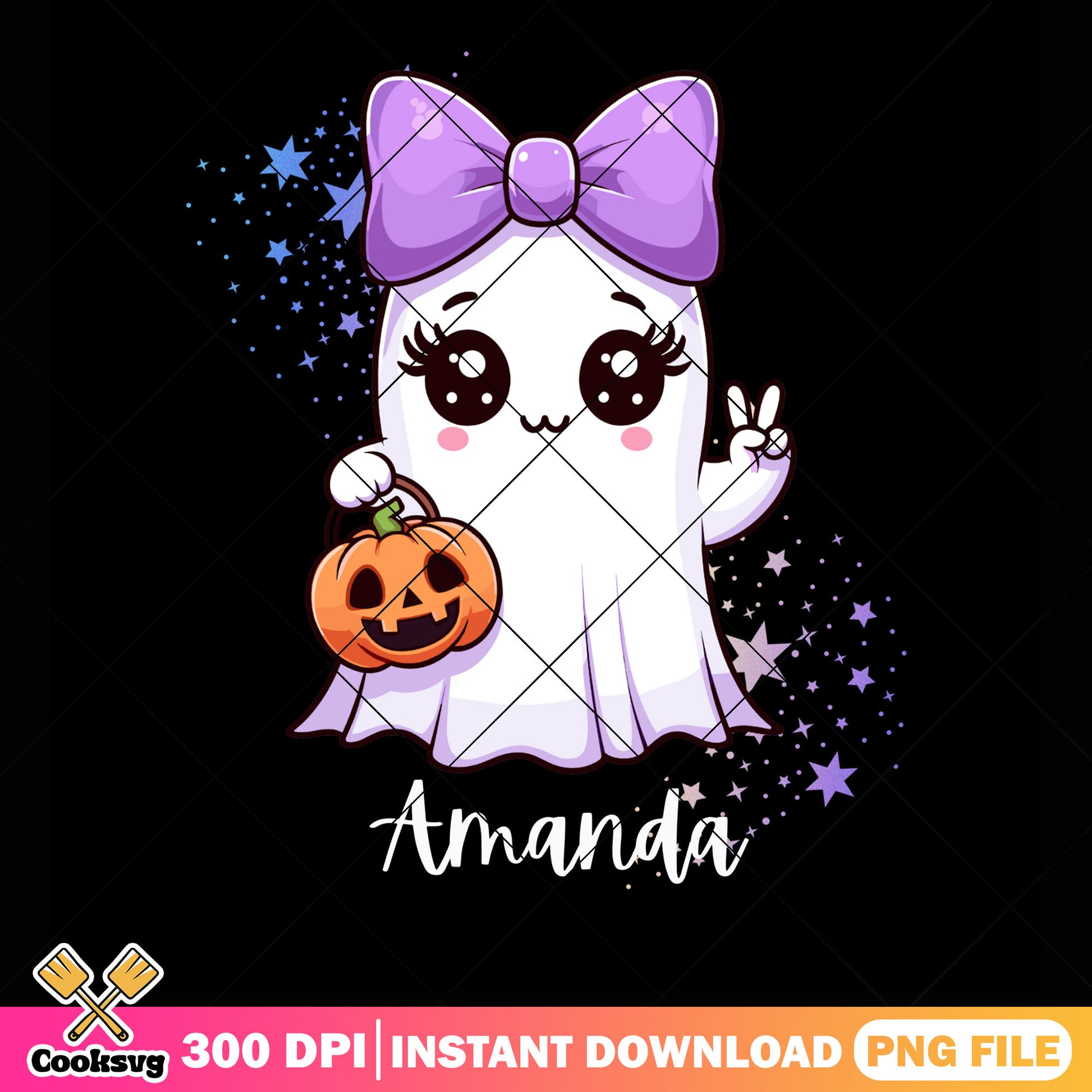 Starry night ghost png, wicker pumpkin png, ghost blanket png