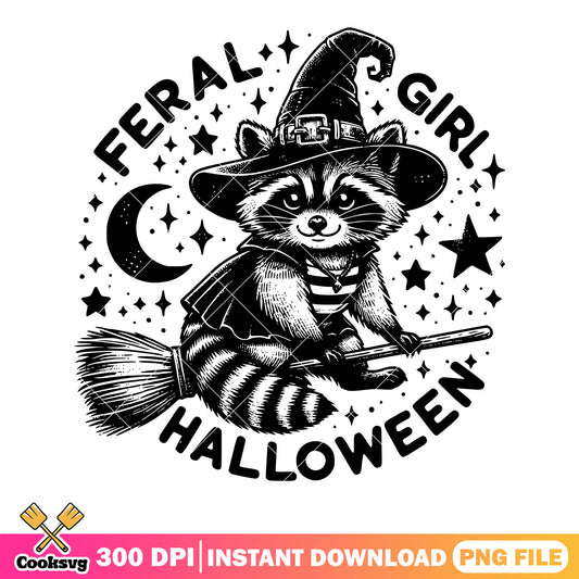 Starry night raccoon witch png, cresnt moon png, halloween scary png