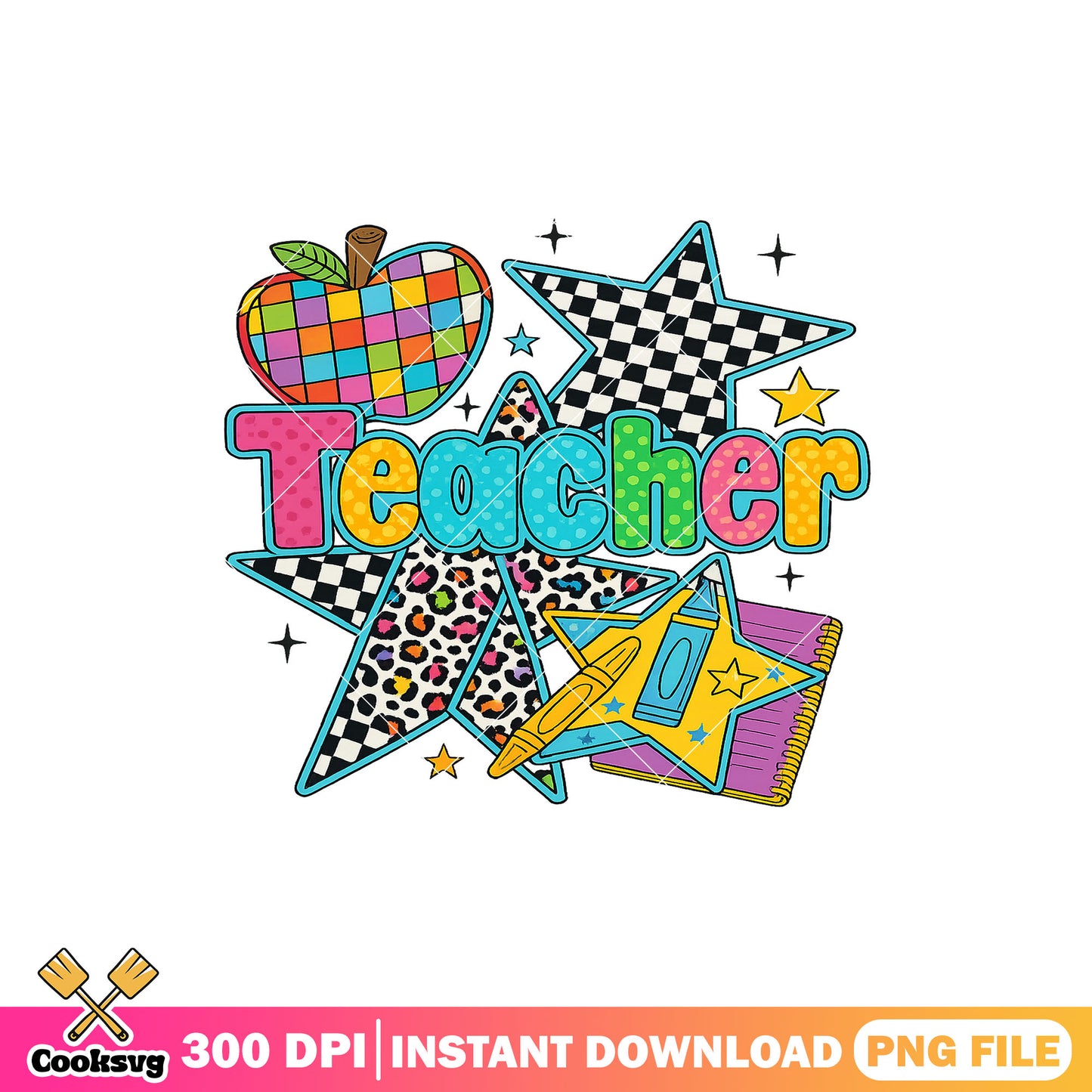 Star teacher design png, back to school logo png, colors art png