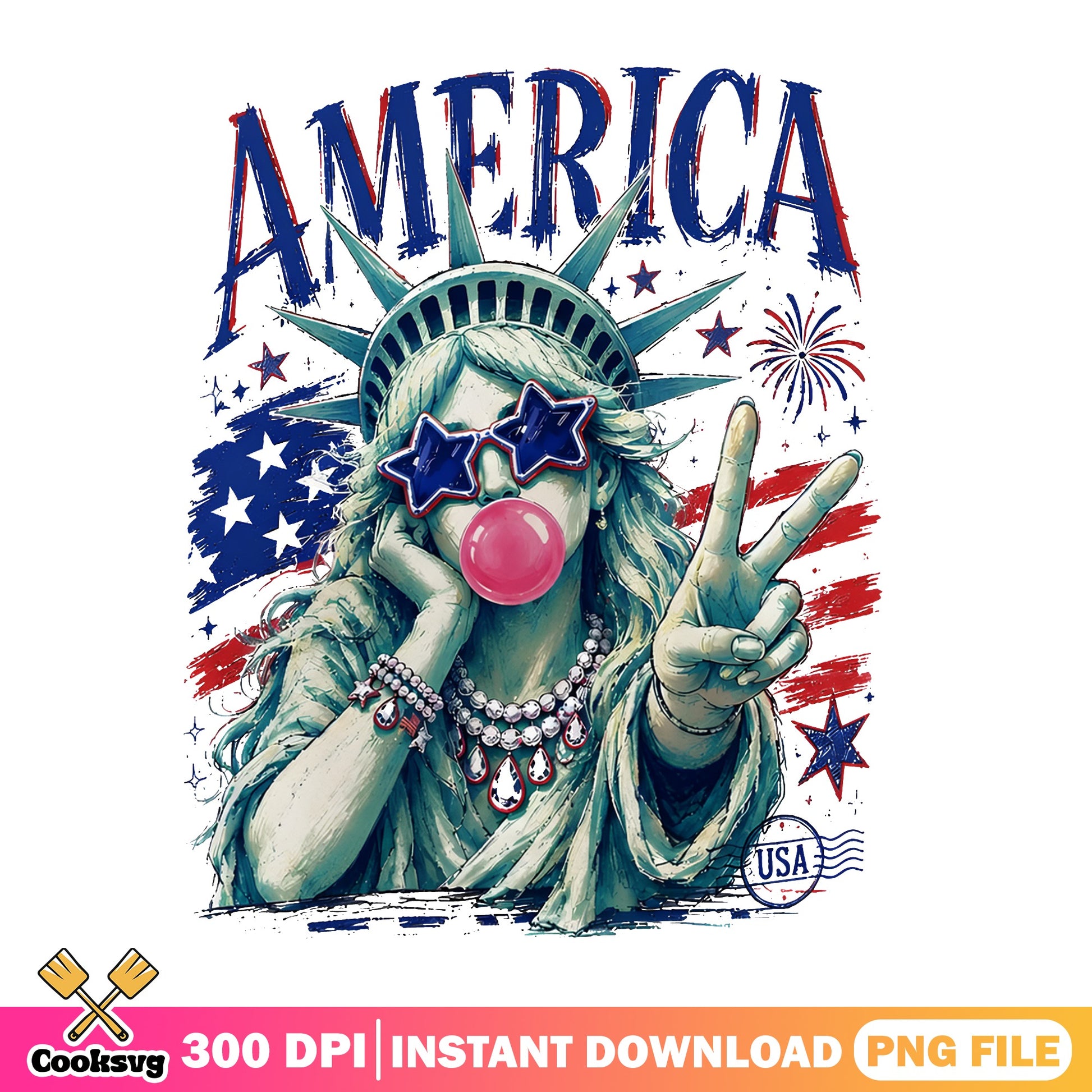 Statue Of Liberty America Bubblegum PNG, 4th Of July PNG, USA PNG