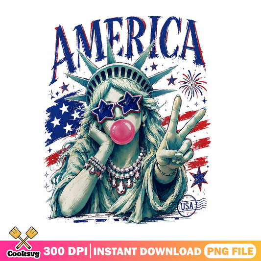 Statue Of Liberty America Bubblegum PNG, 4th Of July PNG, USA PNG