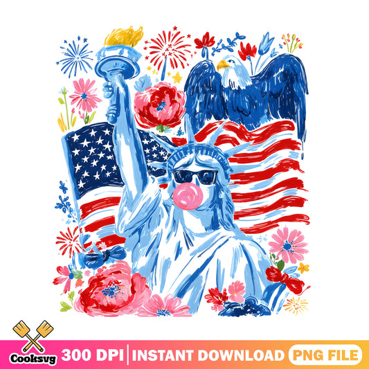 Statue Of Liberty Bubblegum 4th Of July PNG, American Flag PNG, Patriotic PNG