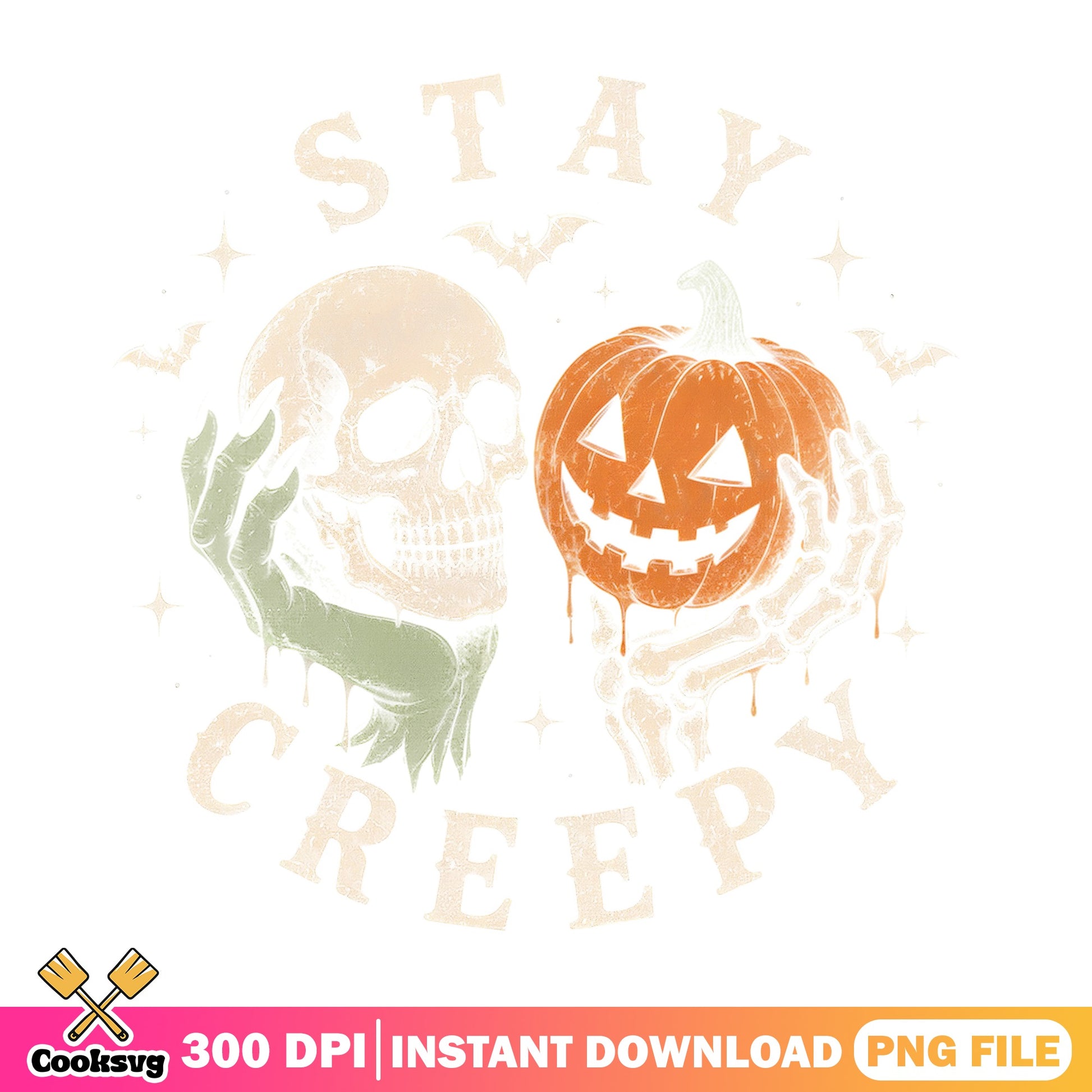Stay Creepy Halloween PNG, Skull Pumpkin Halloween, Spooky PNG