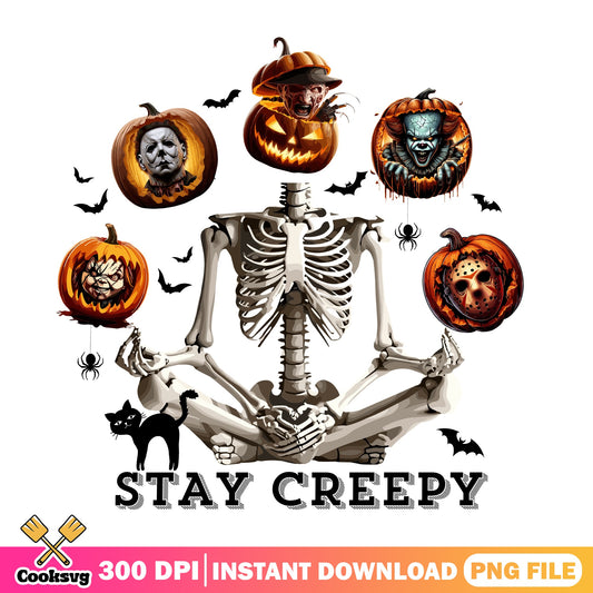 Stay Creepy Horror Characters Halloween PNG, Skeleton PNG, Horror Movie PNG