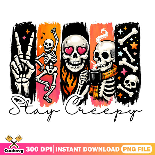 Stay Creepy Skeleton Halloween PNG, Skull Coffee PNG, Halloween PNG