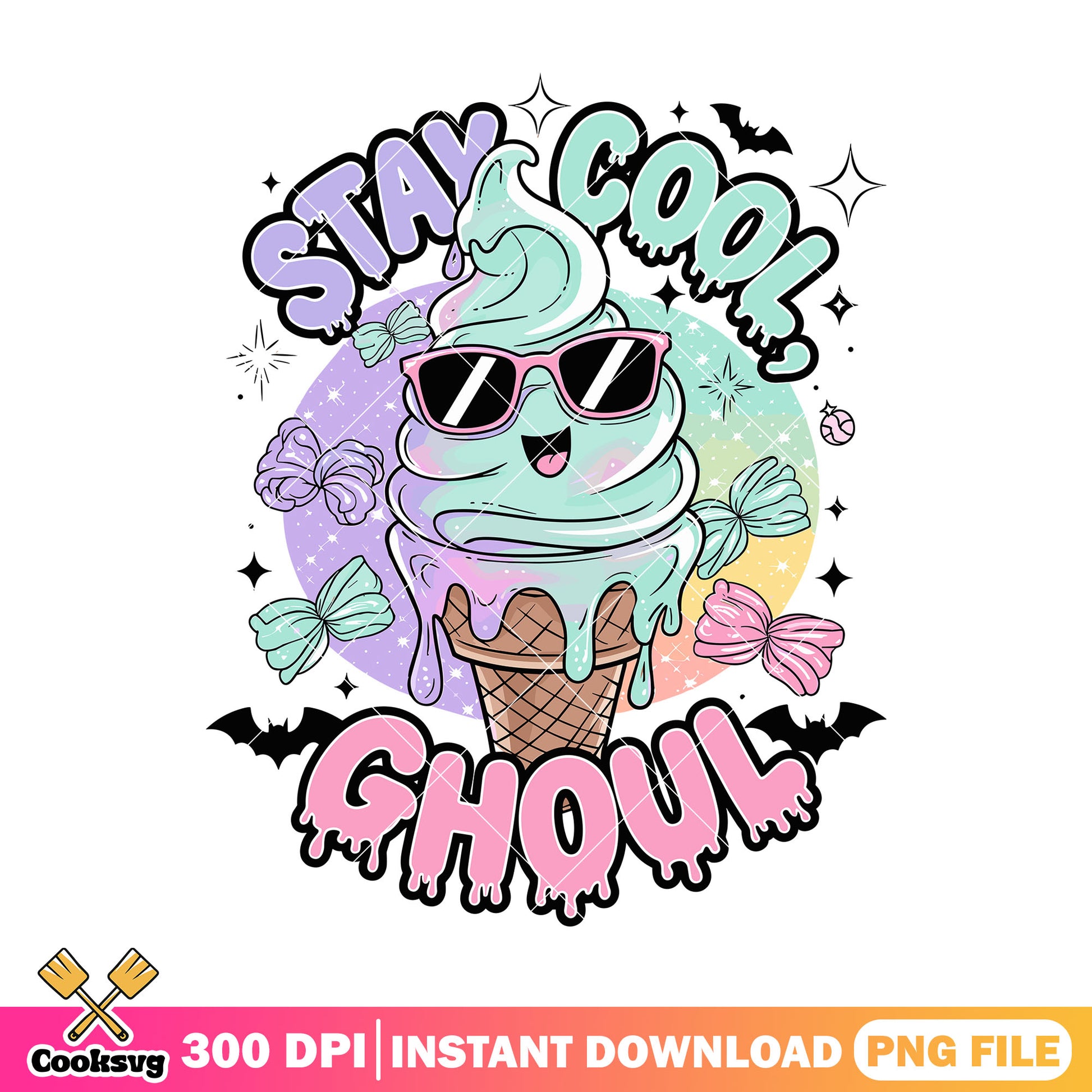 Stay cool ghoul png, ice cream png, happy halloween png