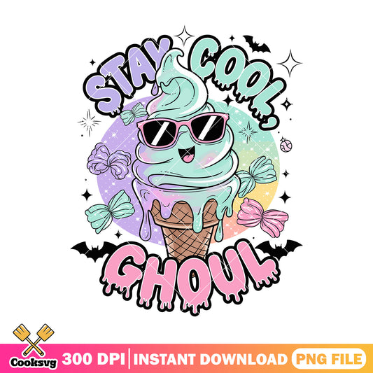 Stay cool ghoul png, ice cream png, happy halloween png