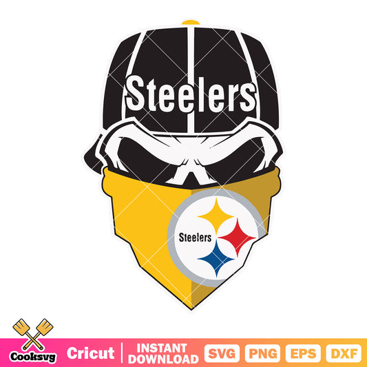 Steelers bandana and black hat svg, skeleton skull svg, steelers​ svg