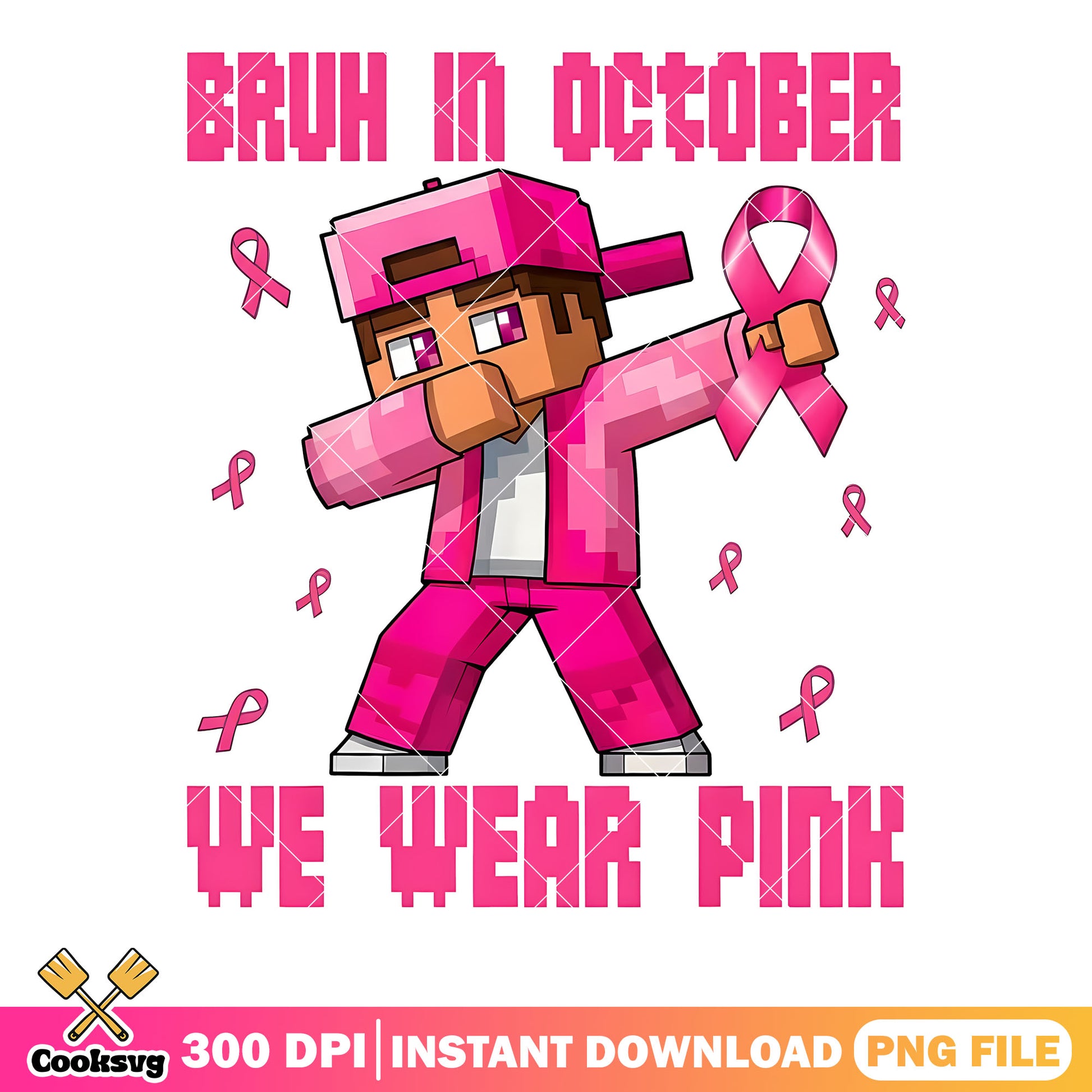 Steve minecraft pink ribbon png, minecraft png, pink october​ png