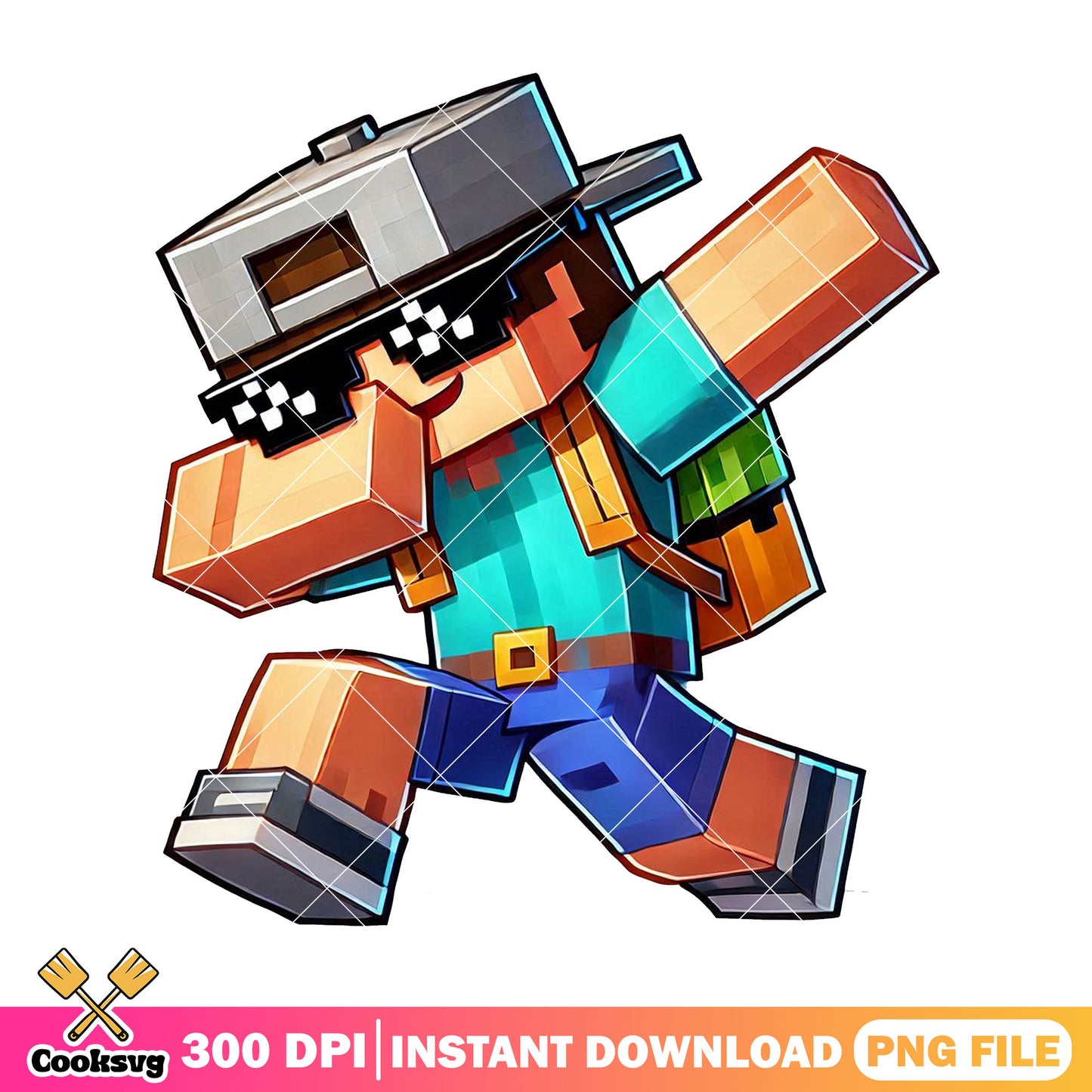 Steve wears sunglasses png, minecraft png, going back to school png