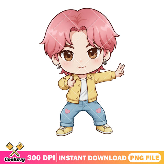 Sticker chibi boy kpop png, anime boy png, boy pink hair png