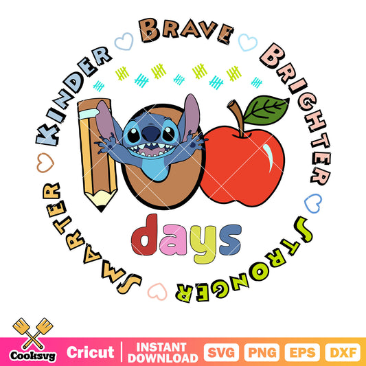 Stitch 100 days kinder brave svg, 100 days of school svg, stitch games for school​ svg