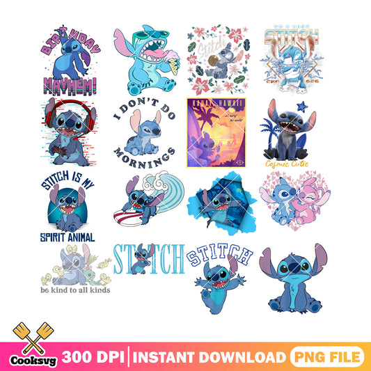 Stitch 626 chillin png bundle, stitch 626 day png, cute stitch png