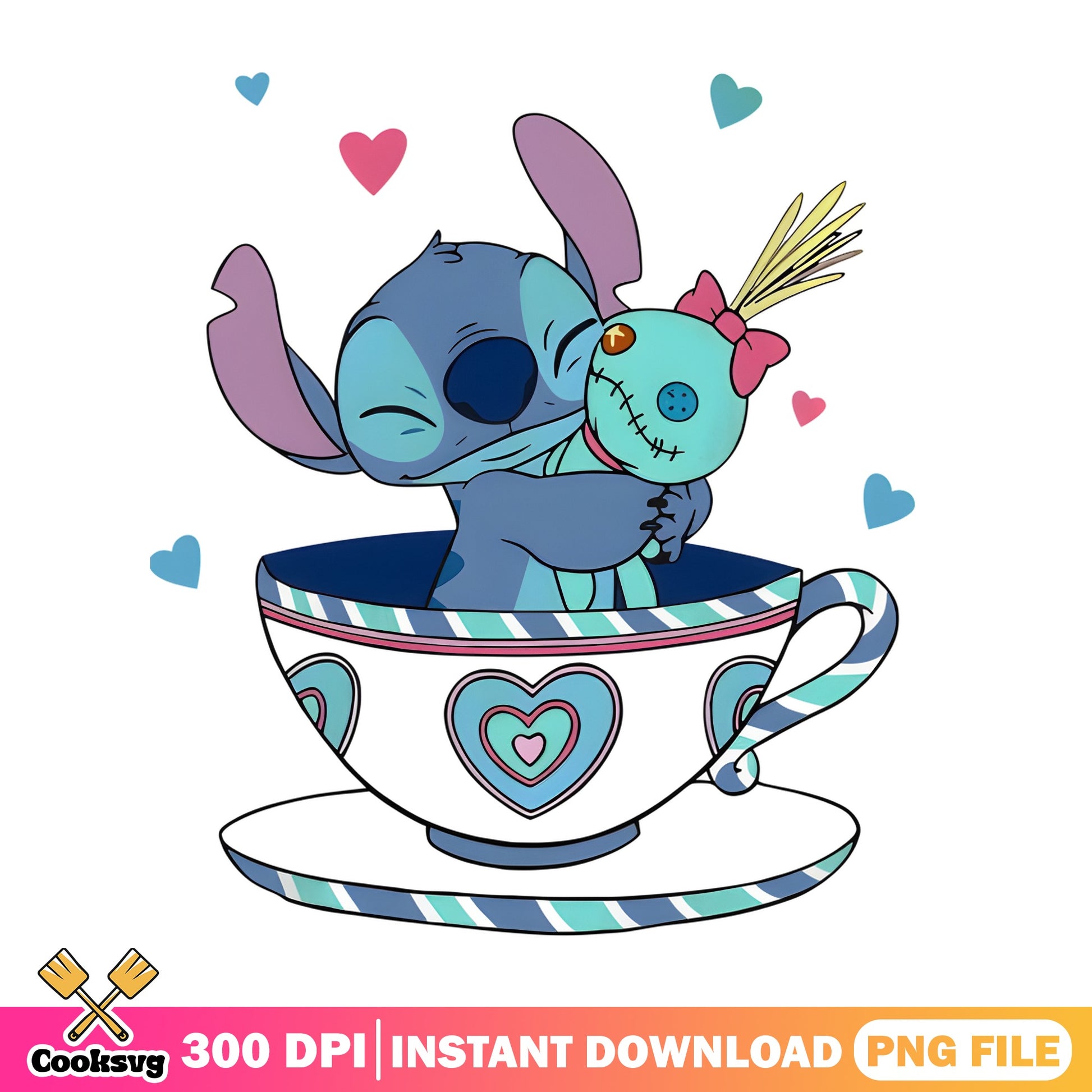 Stitch And Scrump In Teacup Valentine PNG, Disney PNG, Lilo And Stitch PNG