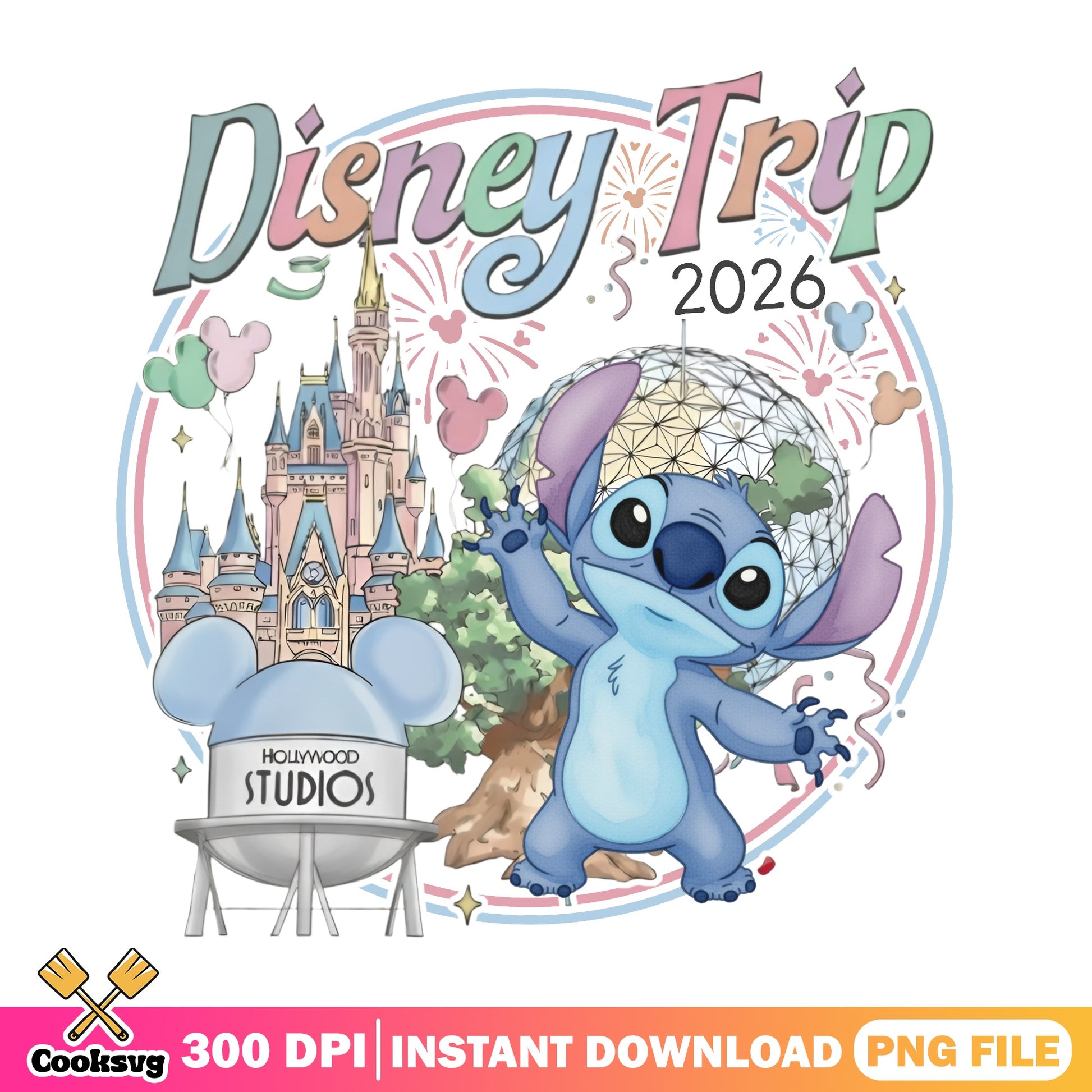Stitch Disney Trip 2026 PNG, Disney Castle PNG, Family Vacation PNG