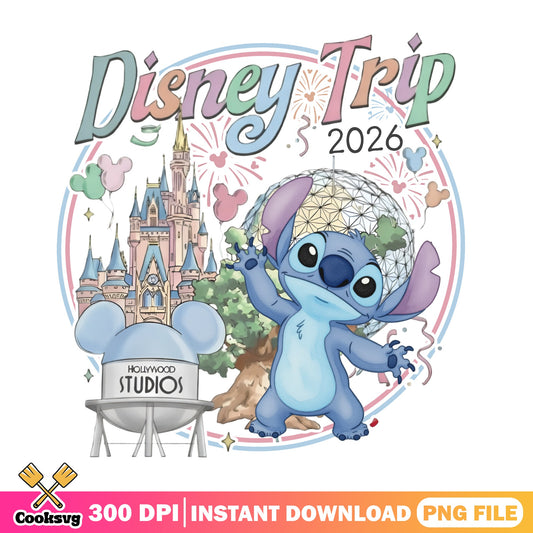 Stitch Disney Trip 2026 PNG, Disney Castle PNG, Family Vacation PNG