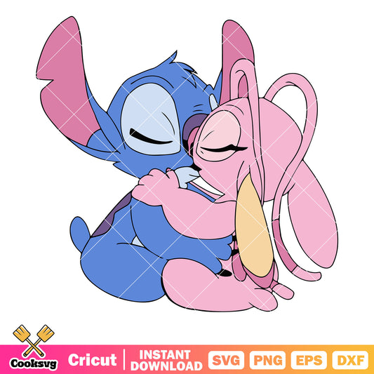 Stitch and angel kiss disney valentine svg, stitch and angel valentines​ svg