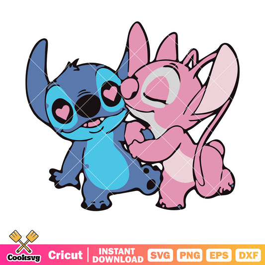 Stitch and angel love valentine svg, stitch and angel valentines​ svg