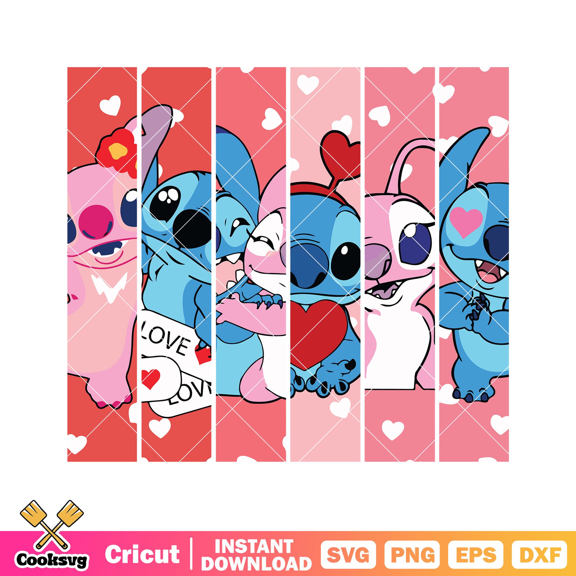 Stitch and angel love you valentine svg, stitch valentine svg