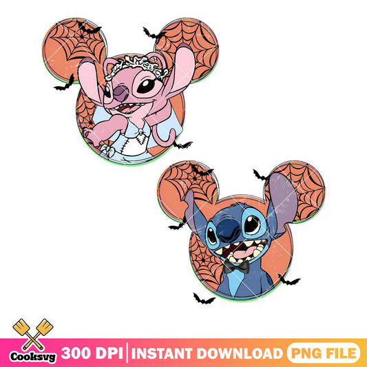 Stitch and angel png, spider webs png, halloween disney png