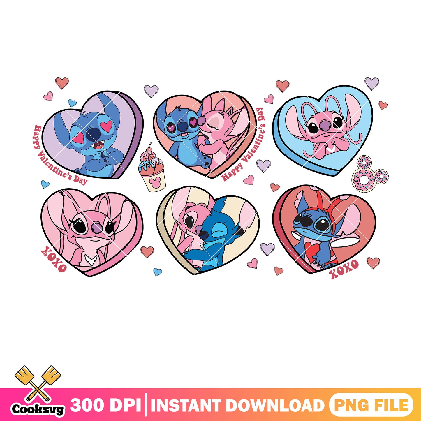 Stitch and angel valentine moment png, stitch valentine png