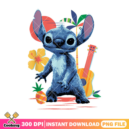 Stitch and guita cute vibes png, stitch guita png, movie stitch png
