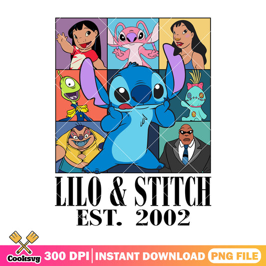 Stitch and lilo est 2002 png design, lilo and stitch png, stitch friends png
