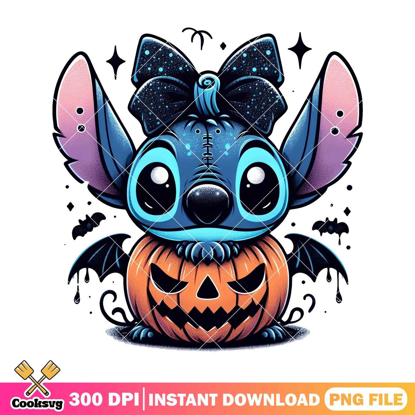 Stitch and pumpkin design png, halloween pumpkin png, horror halloween png
